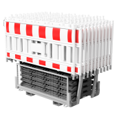 SET | with 20 panel fence | and 21 base plates | on twin pallet | without lamp adapter | with red/white foil, type RA2/B | type ob barrier NOX white